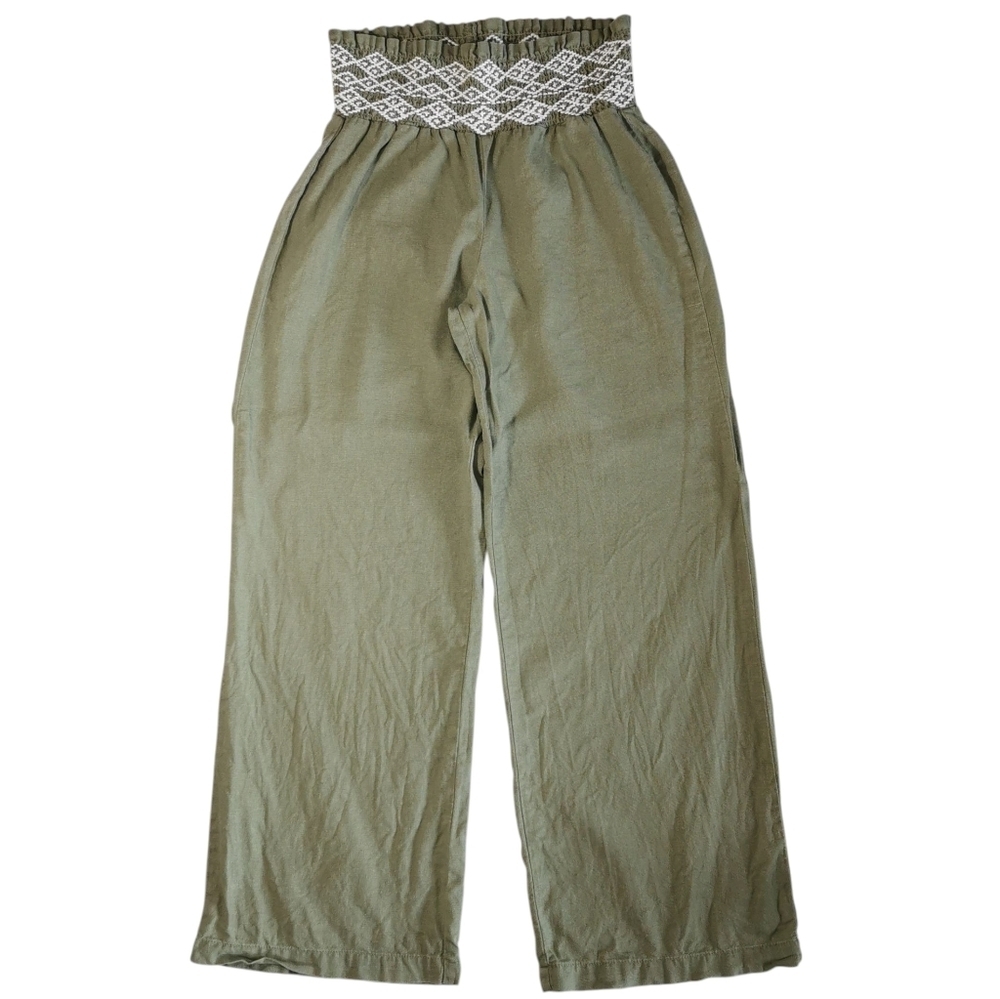 Indigo Rein Linen Blend High Rise Wide Leg Olive Green Pants - Sz M